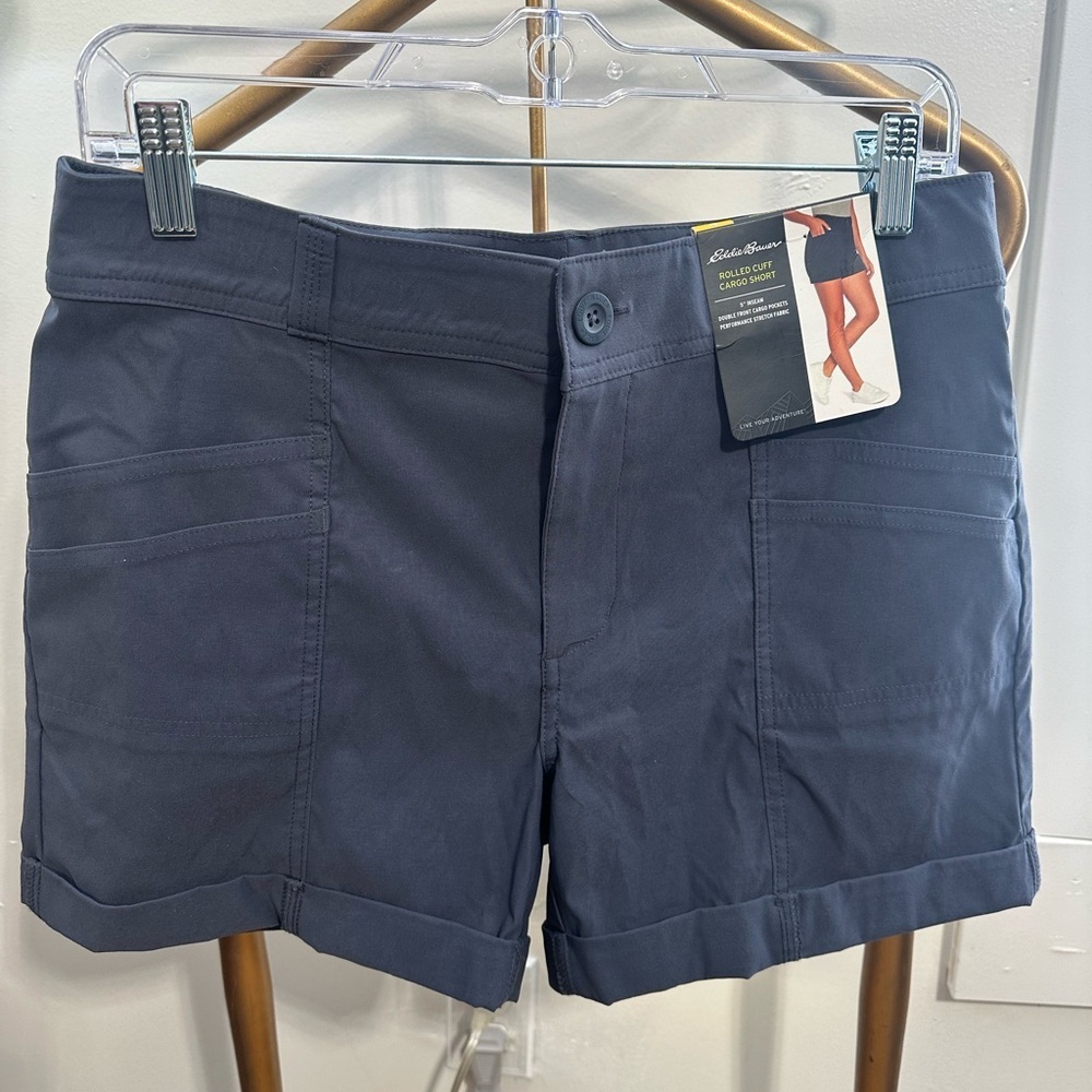 Eddie Bauer Rolled Cuff Cargo Shorts Women’s Size 4 Blue Hiking Outdoor NWT